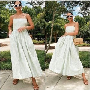 NWOT COCO SHOP Sage Green Breadfruit Print 100% Cotton Smocked Dress Size L | Poshmark