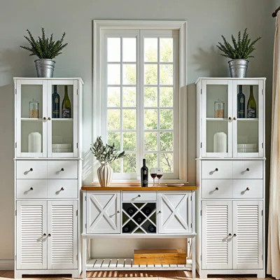 3-Piece Farmhouse Bar Cabinet Set – 2 67" Kitchen Pantry, A 47" Wine Bar Sideboard With Storage | Wayfair North America