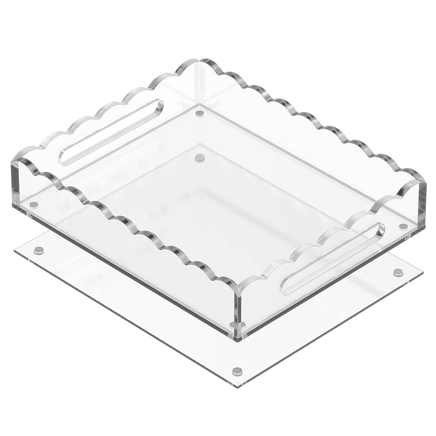 Acrylic Scalloped Tray with Handles and a Magnetic mat - Customizable for Photos, Art, and Messag... | Amazon (US)