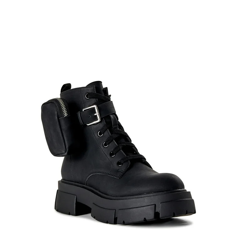 No Boundaries Women's Lug Combat Boots with Side Pouch - Walmart.com | Walmart (US)