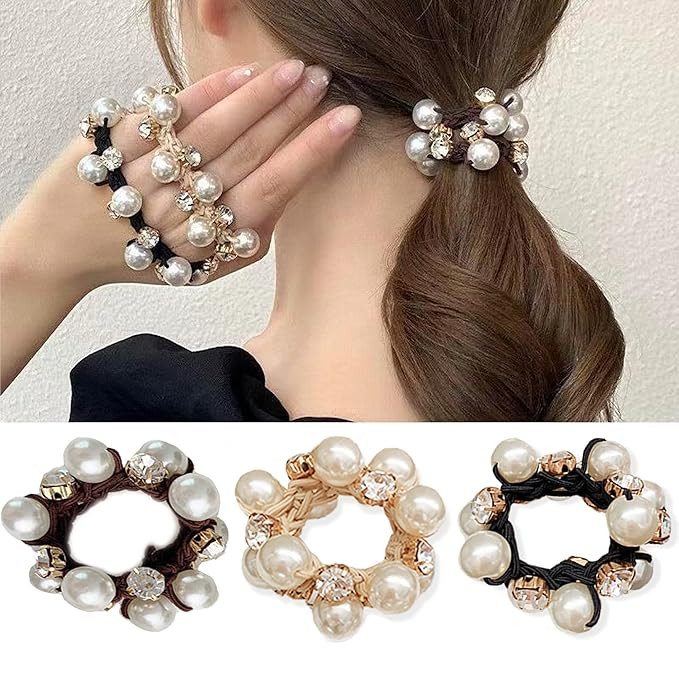 Rhinestone and Pearl Hair Ties for Women and Girls, Elastic Hair Scrunchies, Stretchy Hair Bands ... | Amazon (US)