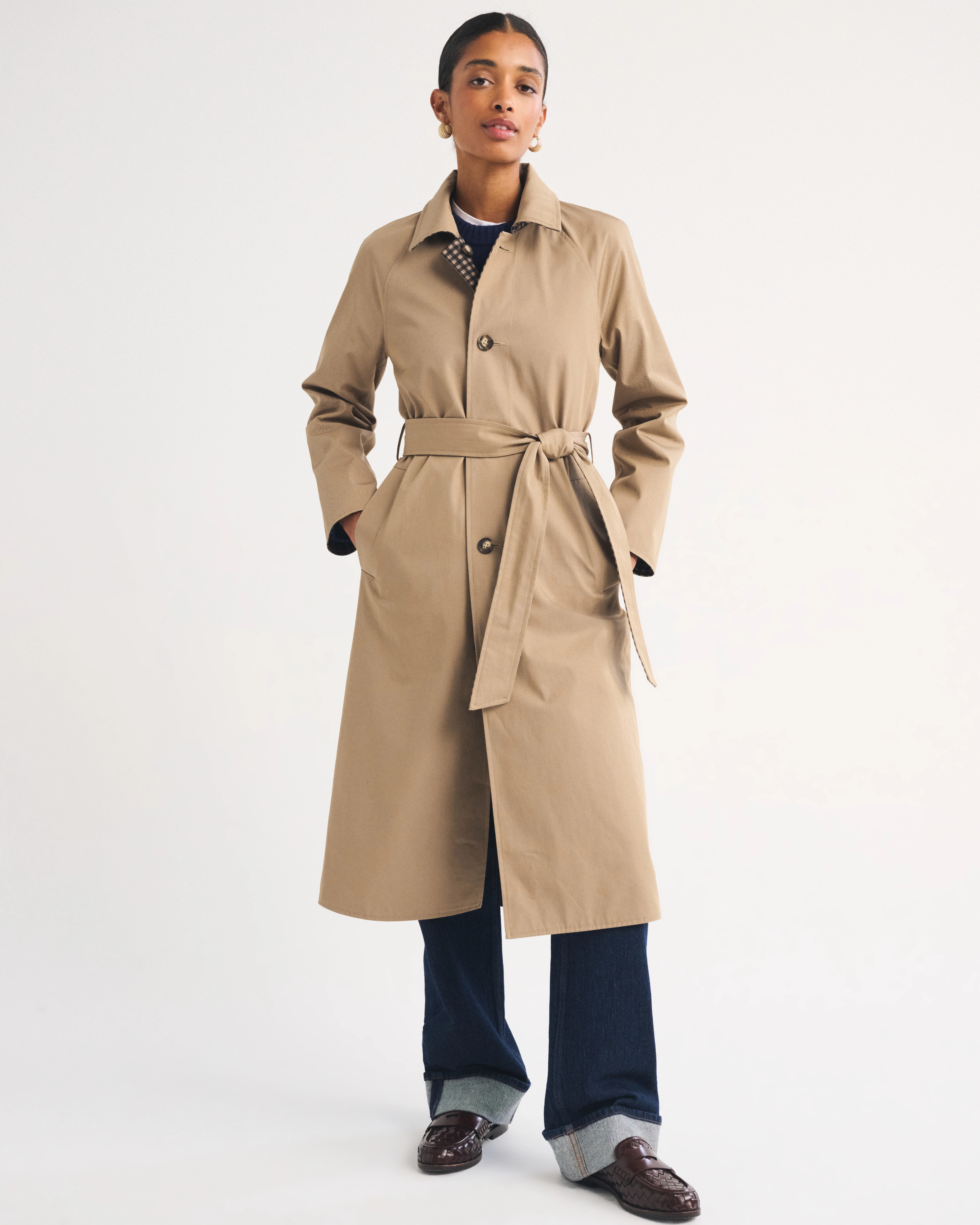 100% Cotton 2-in-1 Reversible Long Mac Coat | Abercrombie & Fitch (US)