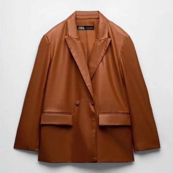 Zara Women's Tan Leather Blazer | Poshmark