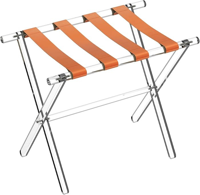 Acrylic Luggage Rack for Guest Room - Foldable Suitcase Stand with Leather Straps for Bedroom Liv... | Amazon (US)