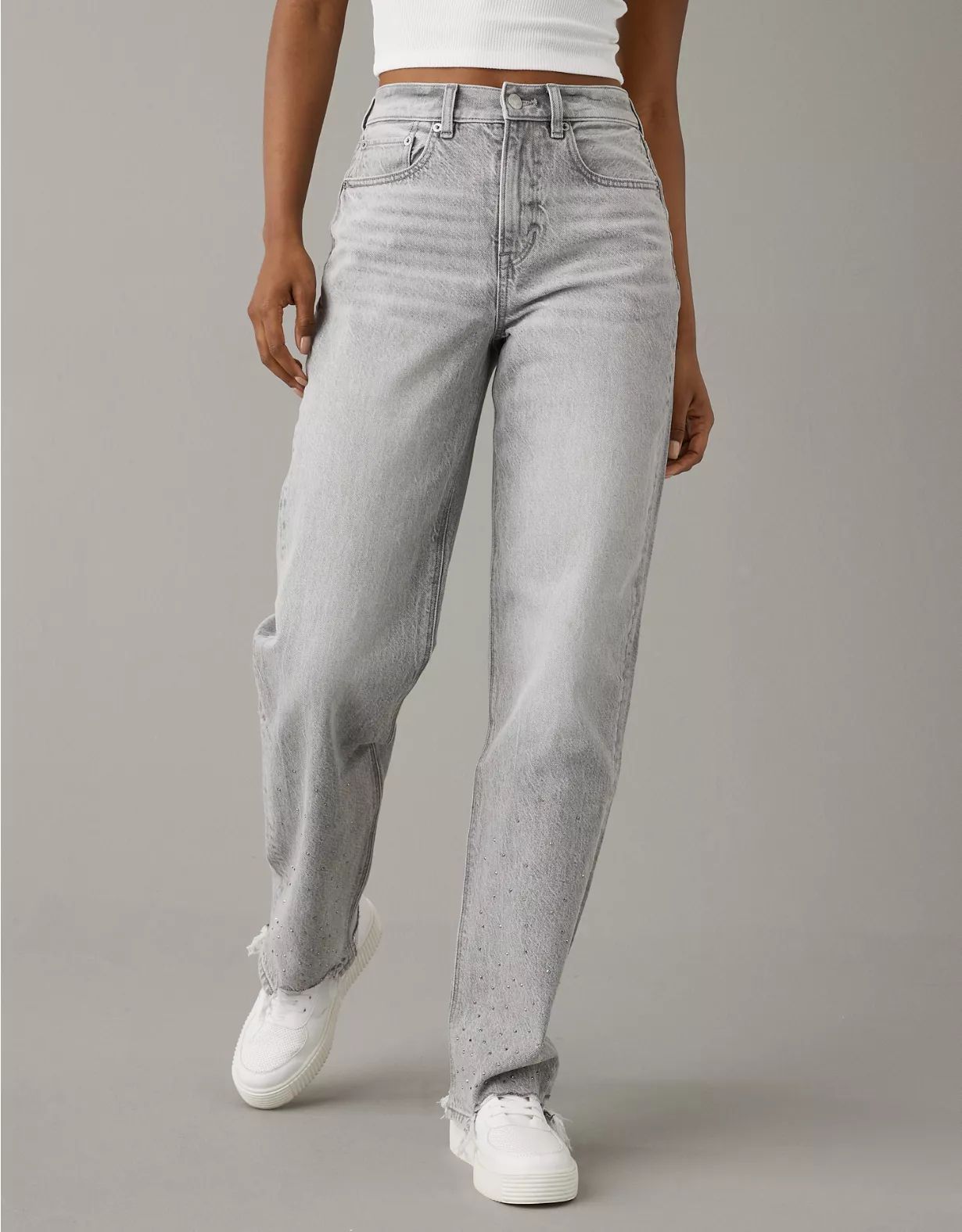 AE Strigid Super High-Waisted Baggy Straight Embellished Jean | American Eagle Outfitters (US & CA)