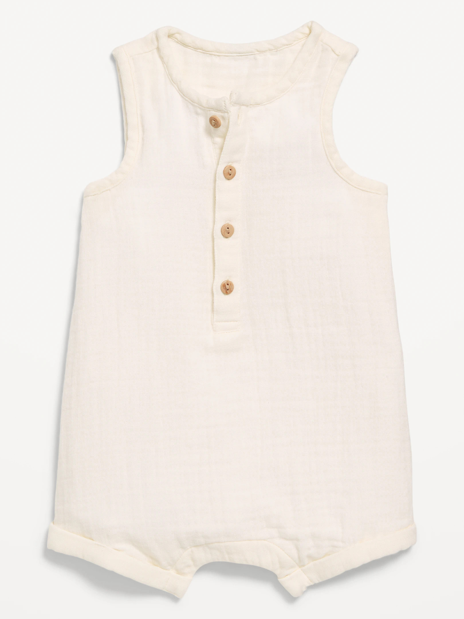 Sleeveless Double-Weave Henley One-Piece Romper for Baby | Old Navy (US)