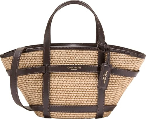 Cole Haan Women's Handbag - Key West Tote Crossbody Bag, Natura Raffia/Dark Chocolate | Amazon (US)
