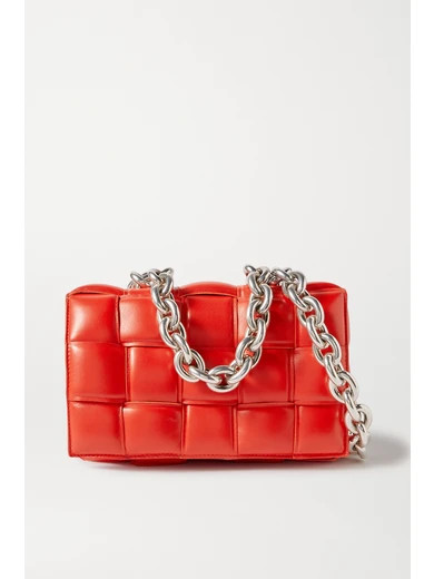 Bottega Veneta - Cassette Chain-embellished Padded Intrecciato Leather Shoulder Bag - Red | NET-A-PORTER (US)