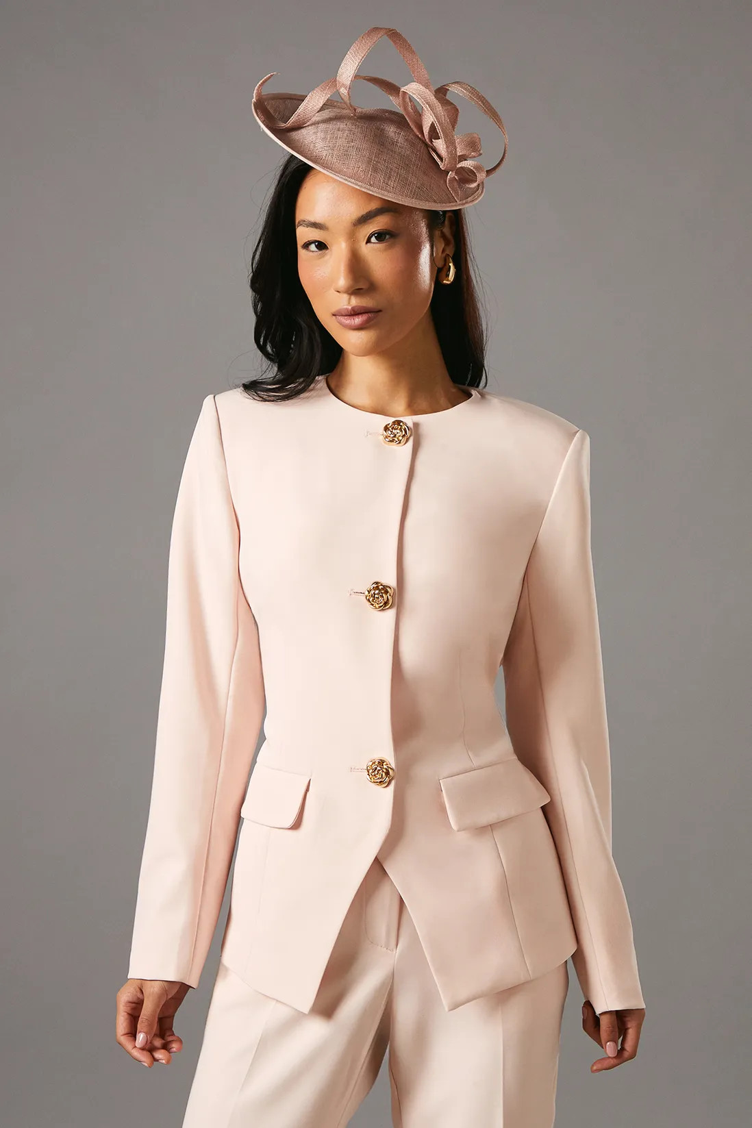 Rose Button Long Sleeve Tailored Jacket | boohoo (US & Canada)