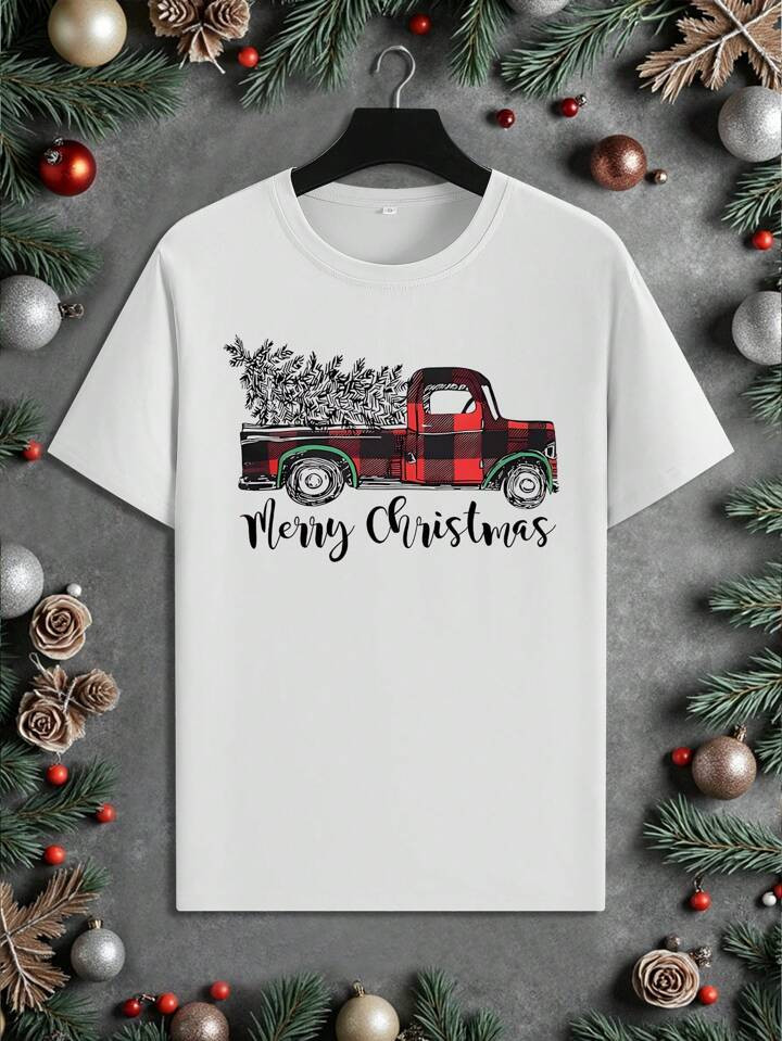 TrendsManfinity Homme Manfinity Homme Plus Size Heren Casual Kerstboom Print Korte Mouw T-shirt V... | SHEIN