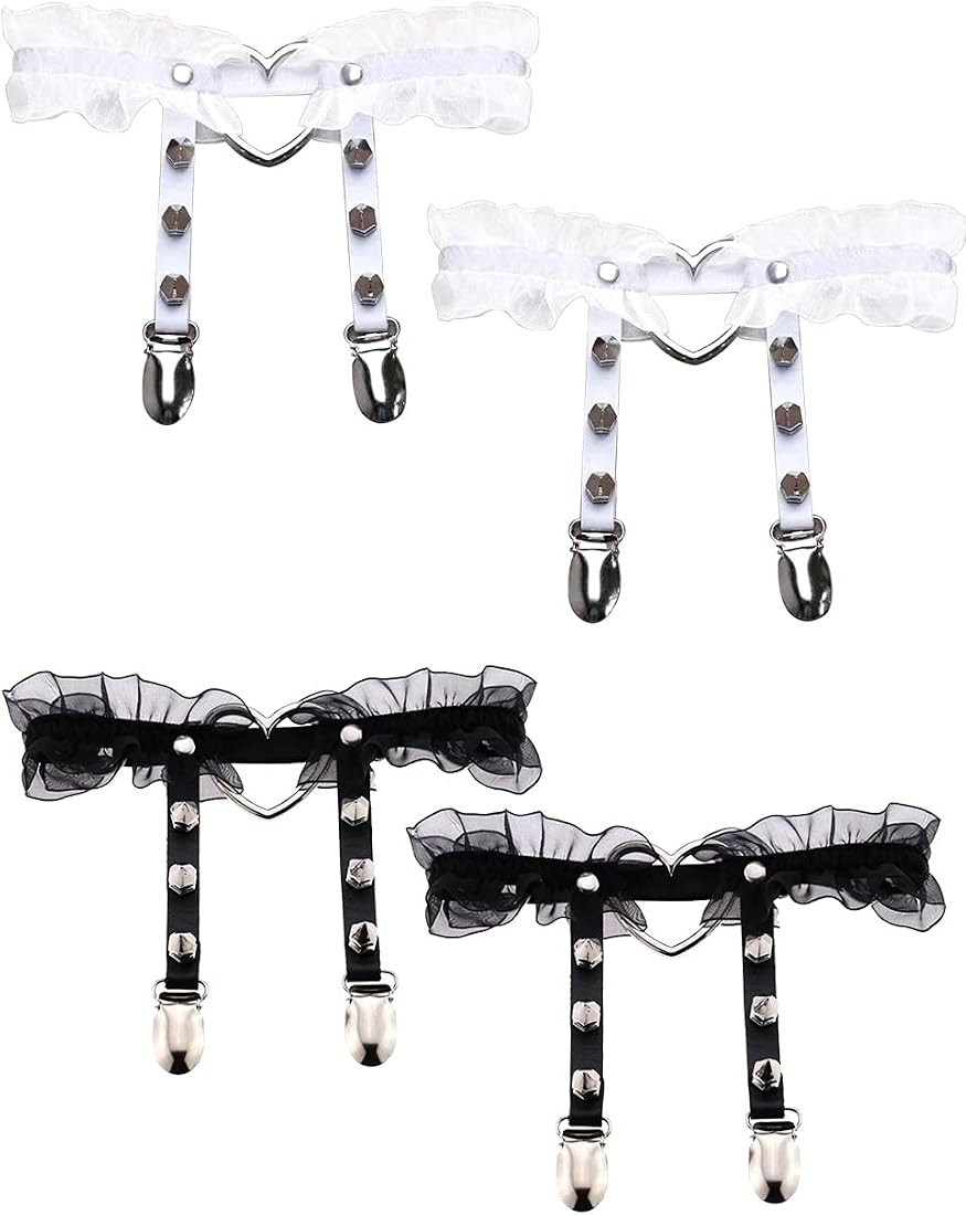 Adove Women Adjustable Leather Thigh Garter,Lace Heart Shaped Leg with Clips punk goth for thigh ... | Amazon (US)
