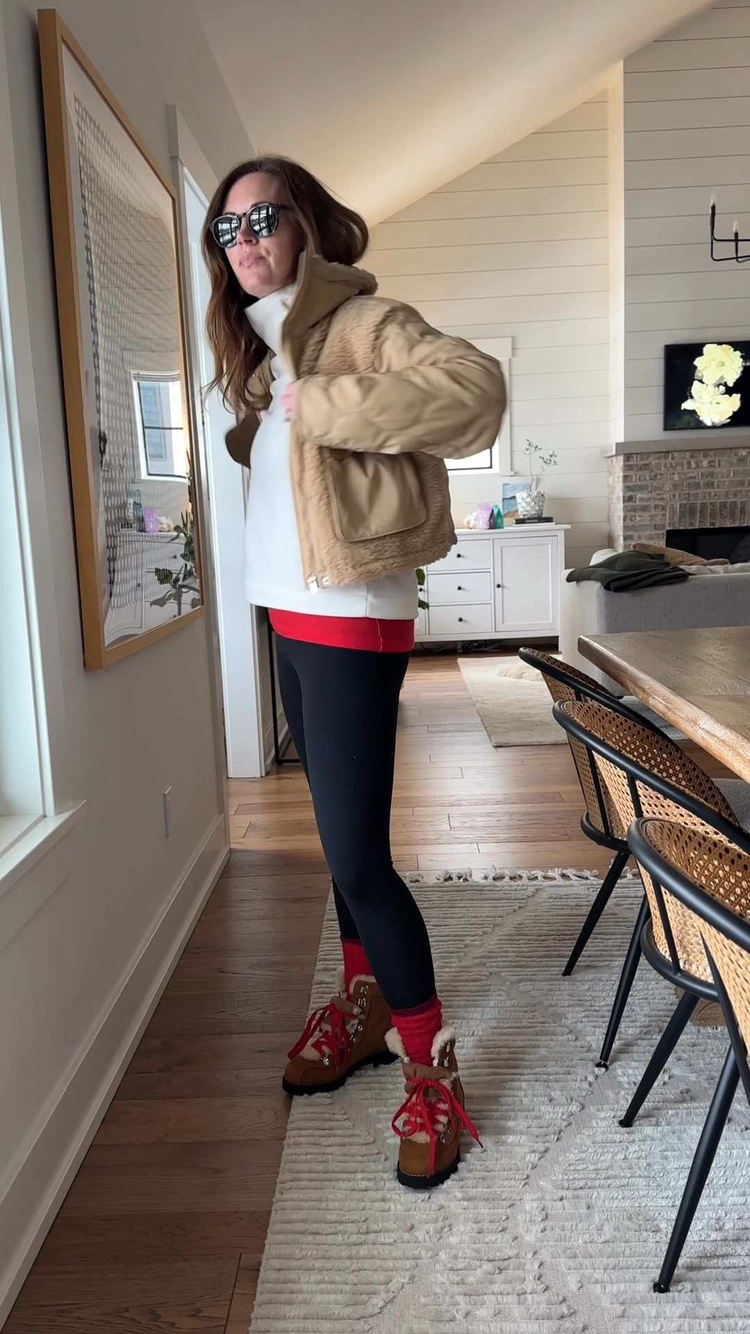 Jacket size XS
White top size small
Red top size small
Leggings size small
Boots I went down a half size w

#LTKStyleTip #LTKOver40 #LTKSeasonal