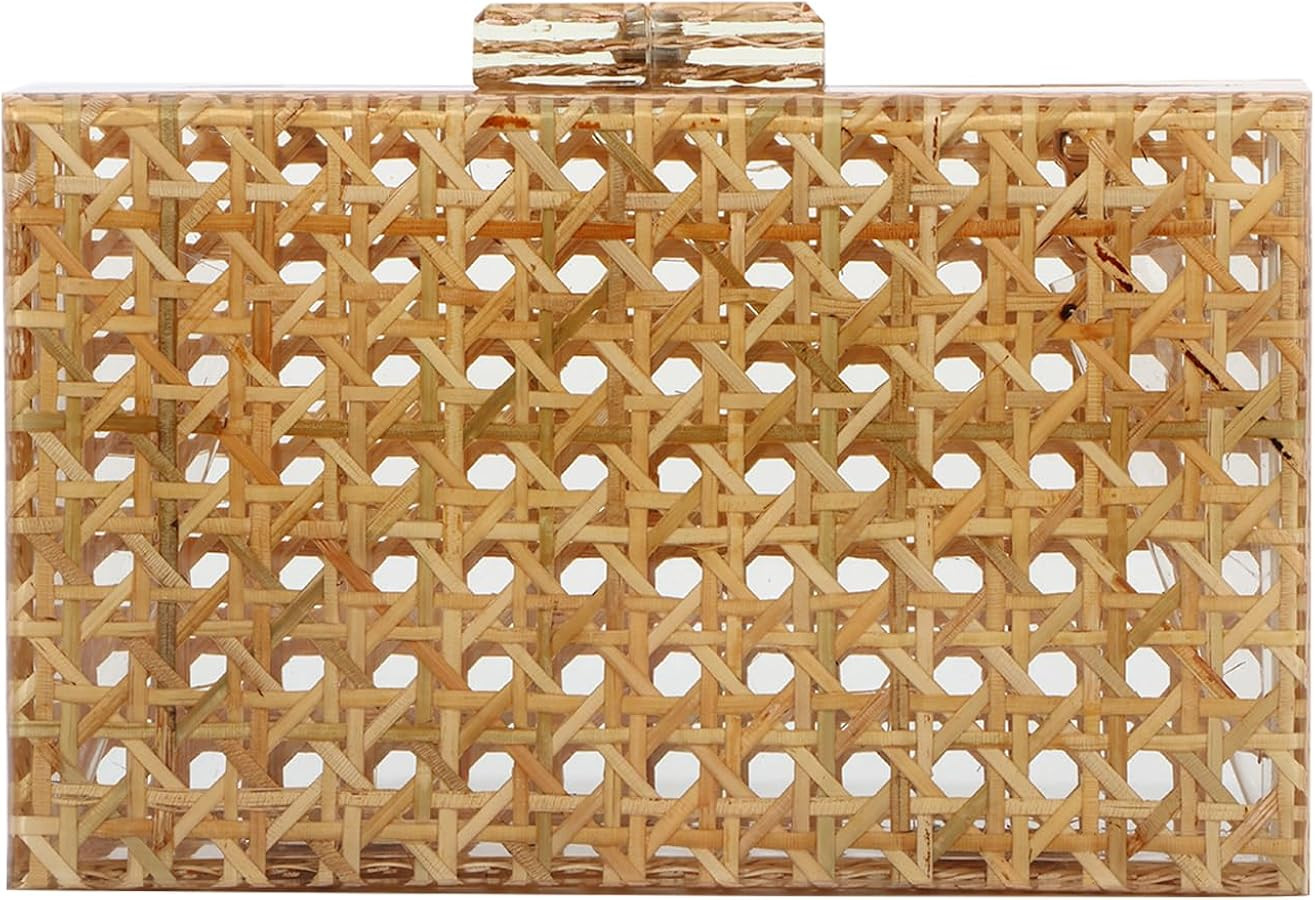 Fecialy Women Acrylic Clutch Purse Rattan Woven Pattern Handbag Square Box Crossbody Bag Chic Eve... | Amazon (US)