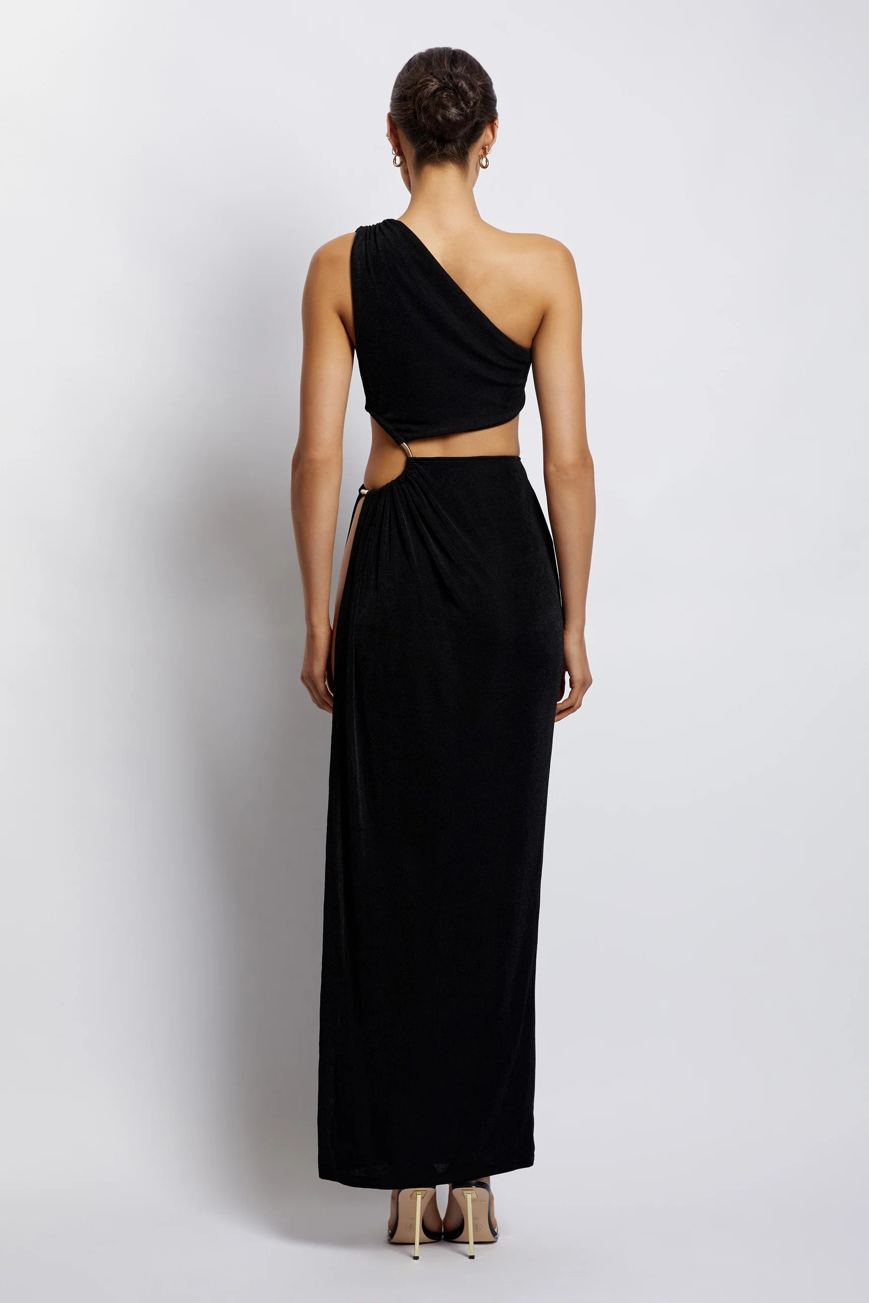 Paige Ruched Side Cut Out Maxi Dress - Black | MESHKI US