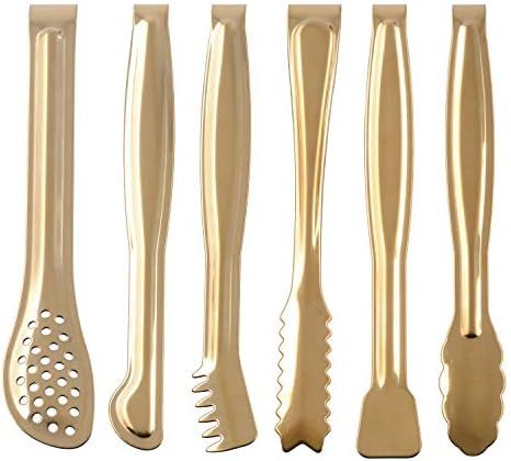 HINMAY Gold Plated Mini Serving Tongs Set 6-Inch Appetizers Tongs Stainless Steel Small Sugar Cube T | Amazon (US)