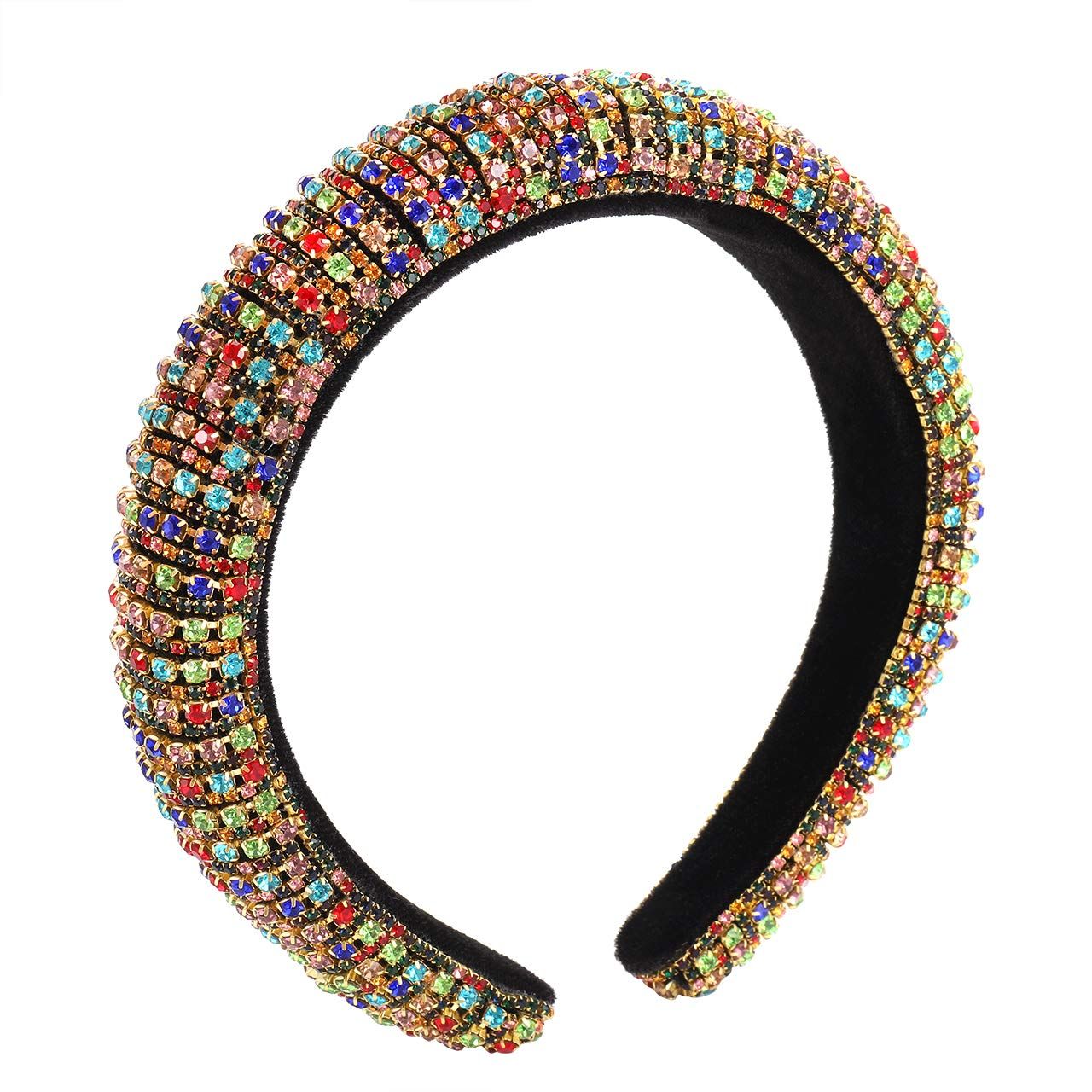 HZEYN Rhinestone Padded Headband Bejewelled Statement Headband (Rainbow) | Amazon (US)