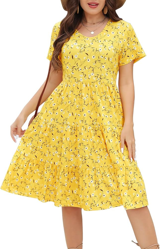 Women's Plus Size Casual Summer Tiered Dresses Short Sleeve Scoop Neck Ruffle Hem Loose Fitting M... | Amazon (US)