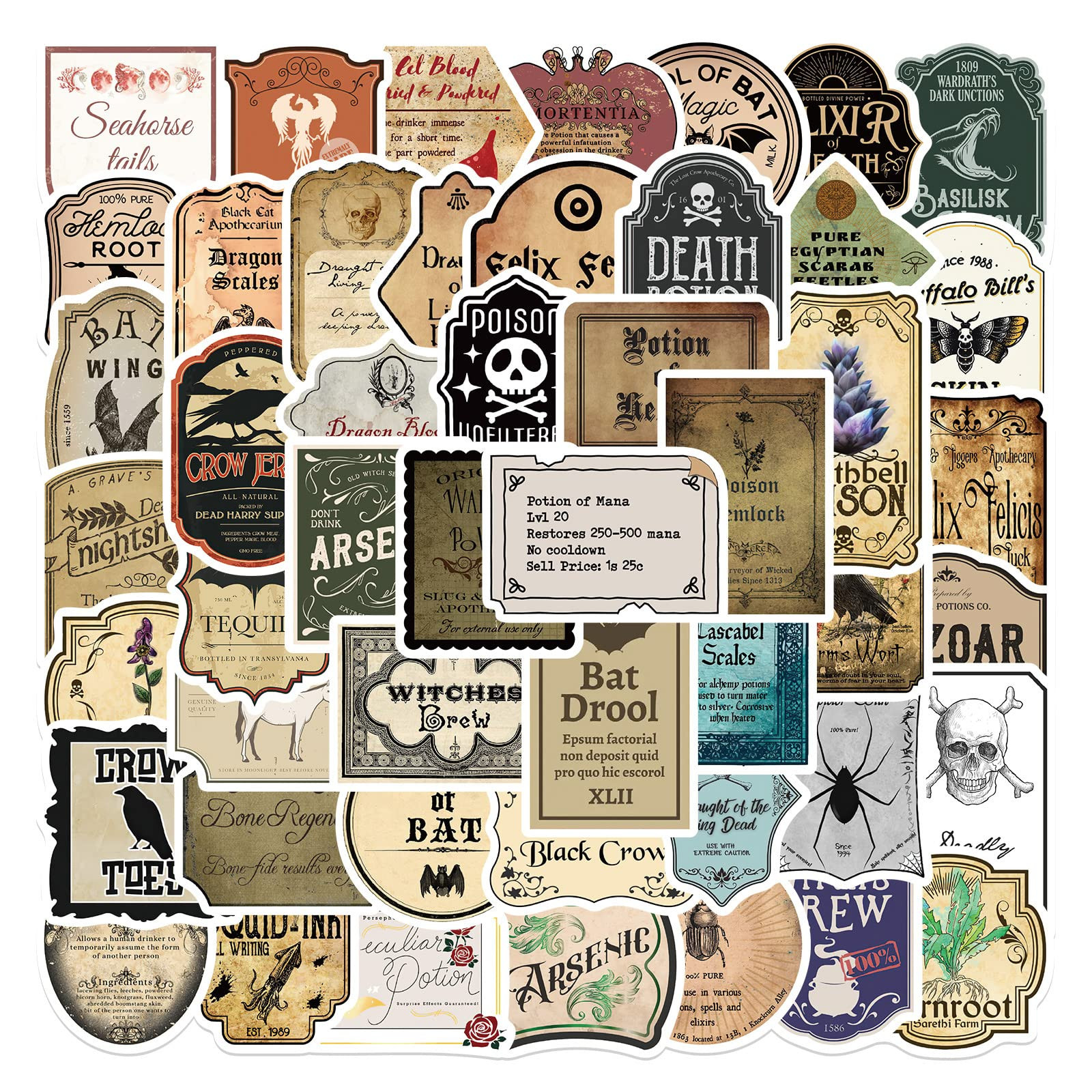 Magic Potion Label Stickers,50Pcs Cartoon Vintage Potion Bottle Tag Vinyl Sticker,Laptop Water Bottle Skateboard Halloween Decals,Retro Aesthetic Party Gift Stickers for Kids Teens Adults | Amazon (US)