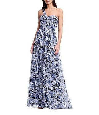 Dress the Population Idalia One Shoulder Chiffon A Line Gown - L | Dillard's