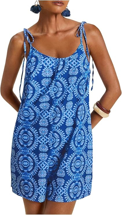 Women's Tie Shoulder Sleeveless Boho Tribal Print Overall Romper Summer Short Jumpsuit | Amazon (US)