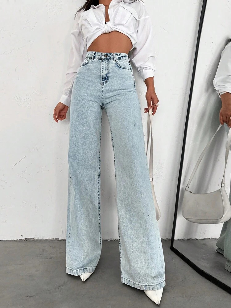 CasuGlow 100%Cotton HIGH WAIST WIDE LEG LONG HEM TALL JEAN | SHEIN