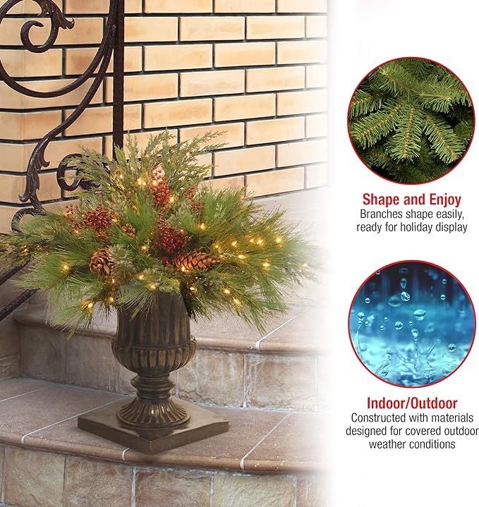 National Tree Company Pre-lit Artificial Christmas Urn Filler | Flocked with Mixed Decorations an... | Amazon (US)