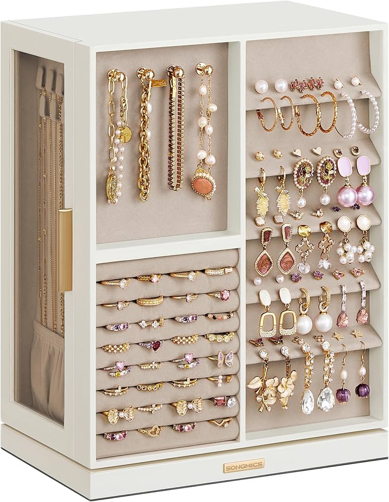 SONGMICS Jewelry Box 360° Rotating, Jewelry Storage Case with 7 Drawers, Jewelry Organizer, Glas... | Amazon (US)