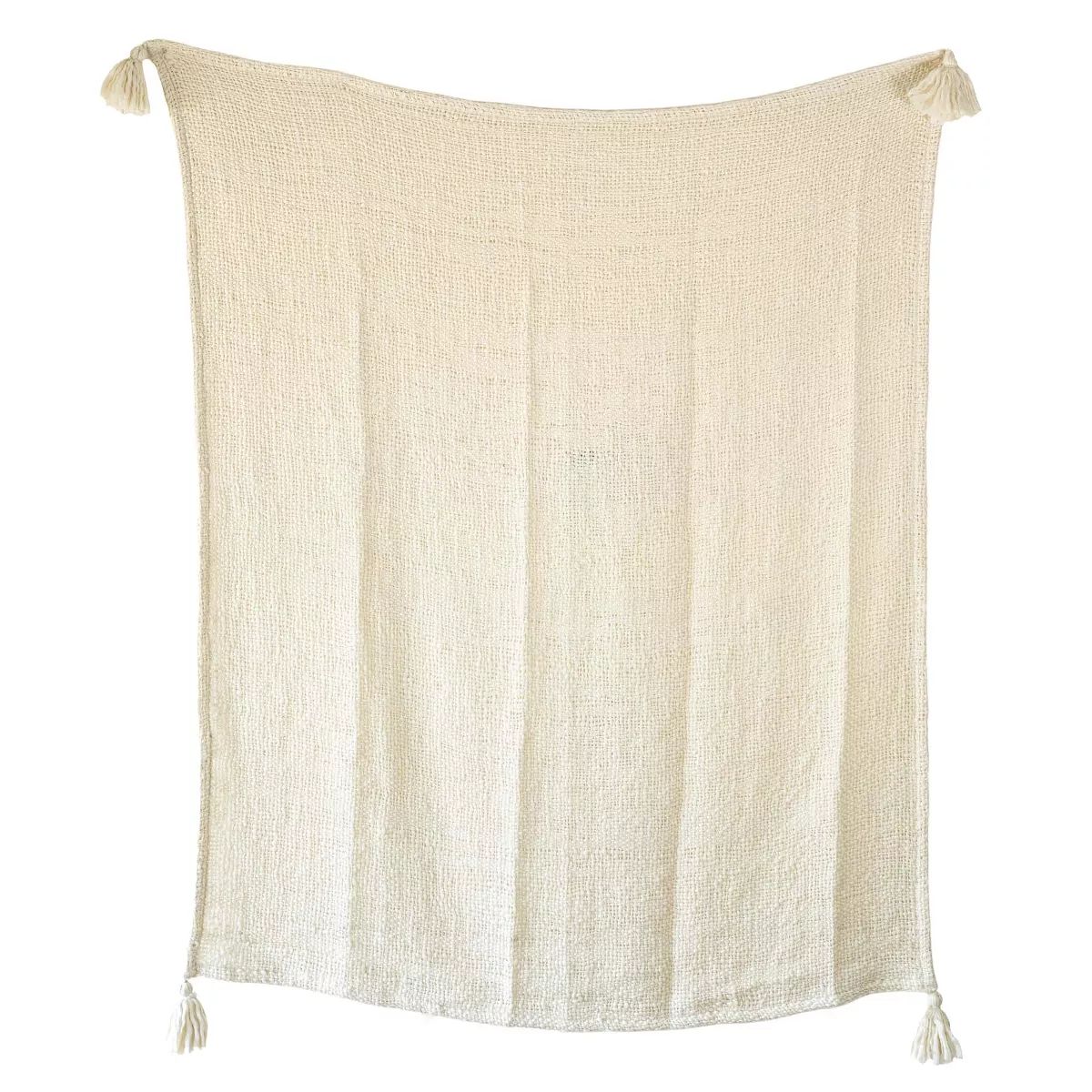 Hand Woven Tasseled Throw Blanket Cream Polyester by Foreside Home & Garden | Target