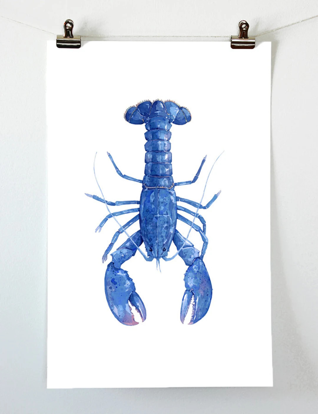 Blue Lobster Watercolor Print Nautical New England Wall Art | Etsy (US)