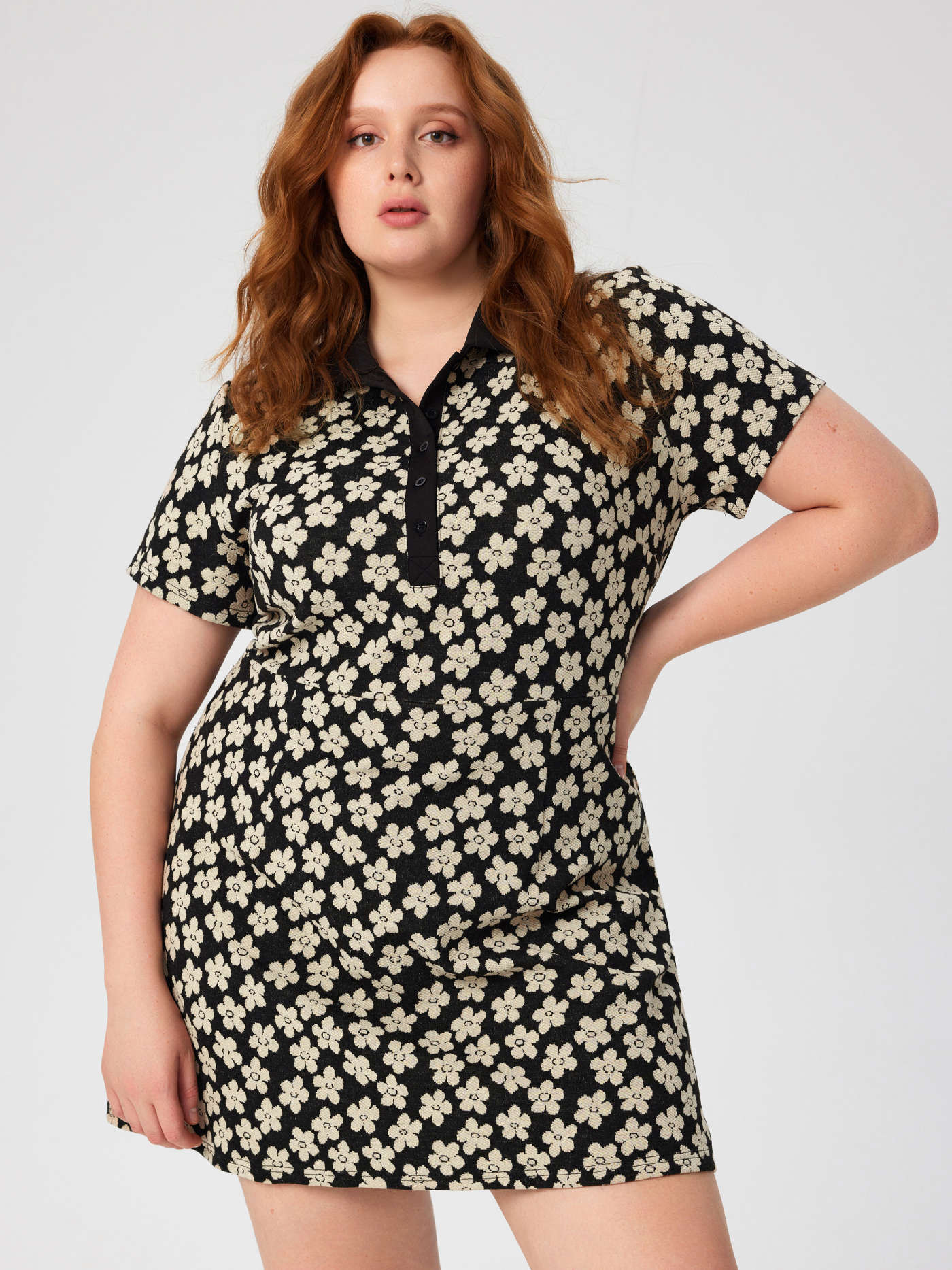 Kragen Blumen Kurzarm Minikleid Kurve & Plus | Cider