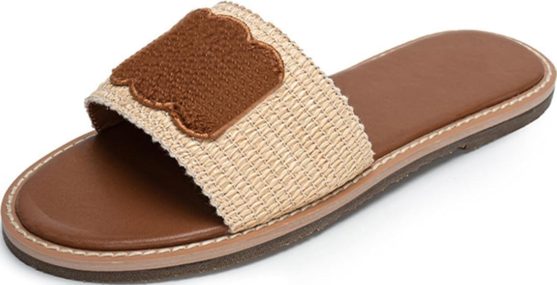 Women's Embroidered Flat Sandals Casual Slip on Slide Sandals | Amazon (US)