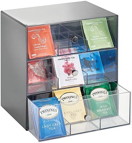 mDesign Plastic Tea Bag Caddy Box Storage Container Organizer Holder with 3 Drawers - for Kitchen... | Amazon (US)