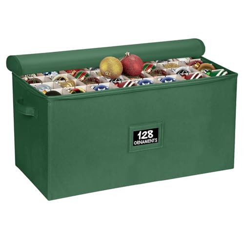 Christmas Ornament Storage Box - Large Christmas Decor Storage Containers that Store up to 128 Ornaments of 3 Inches - Heavy Duty Durable 600D To Protect And Store Holiday Ornaments Décor - Green | Amazon (US)
