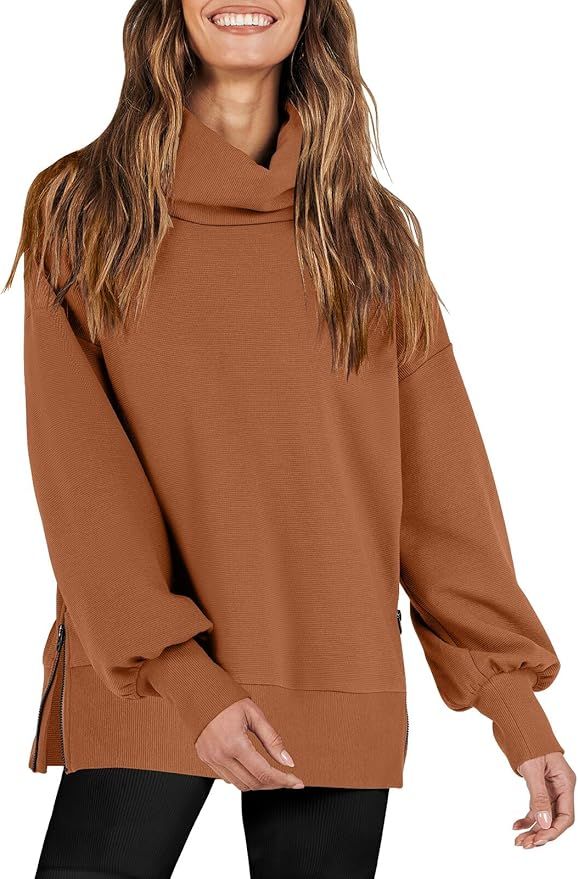 Caracilia Womens Oversized Sweatshirt Turtleneck Long Sleeve Knit Sweater Pullover Top 2023 Fall ... | Amazon (US)