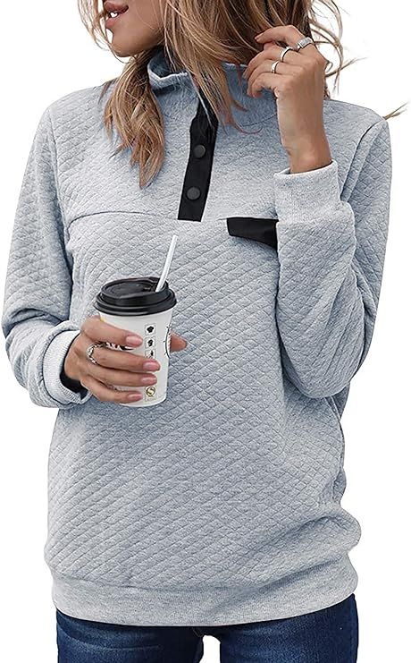 BTFBM Women Fashion Quilted Pattern Lightweight Zipper Long Sleeve Plain Casual Ladies Sweatshirt... | Amazon (US)