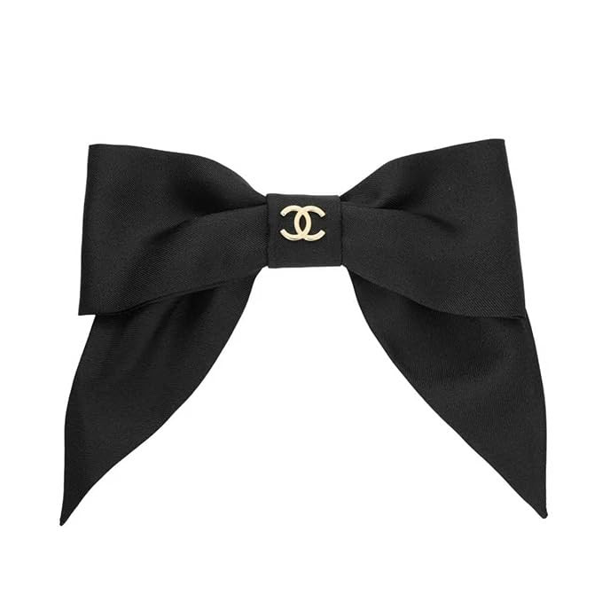 Designer Black Satin Bow Hair Clip with Gold Accent, Classic Oversized Style, Hair Accessory | Amazon (US)