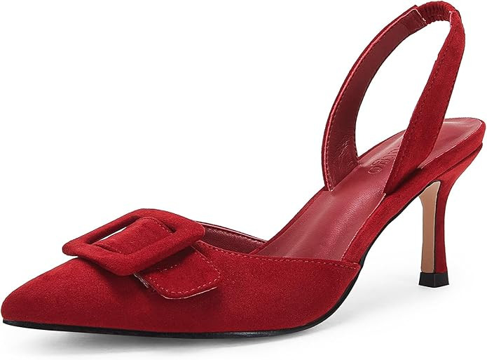 Coutgo Womens Slingback Heels Kitten Heel Pumps Dress Shoes Sling Back Closed Pointed Toe Suede W... | Amazon (US)