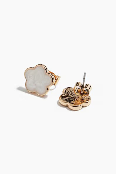 H & M - Stud Earrings - Gold-Colored/White Flower | H&M (US + CA)