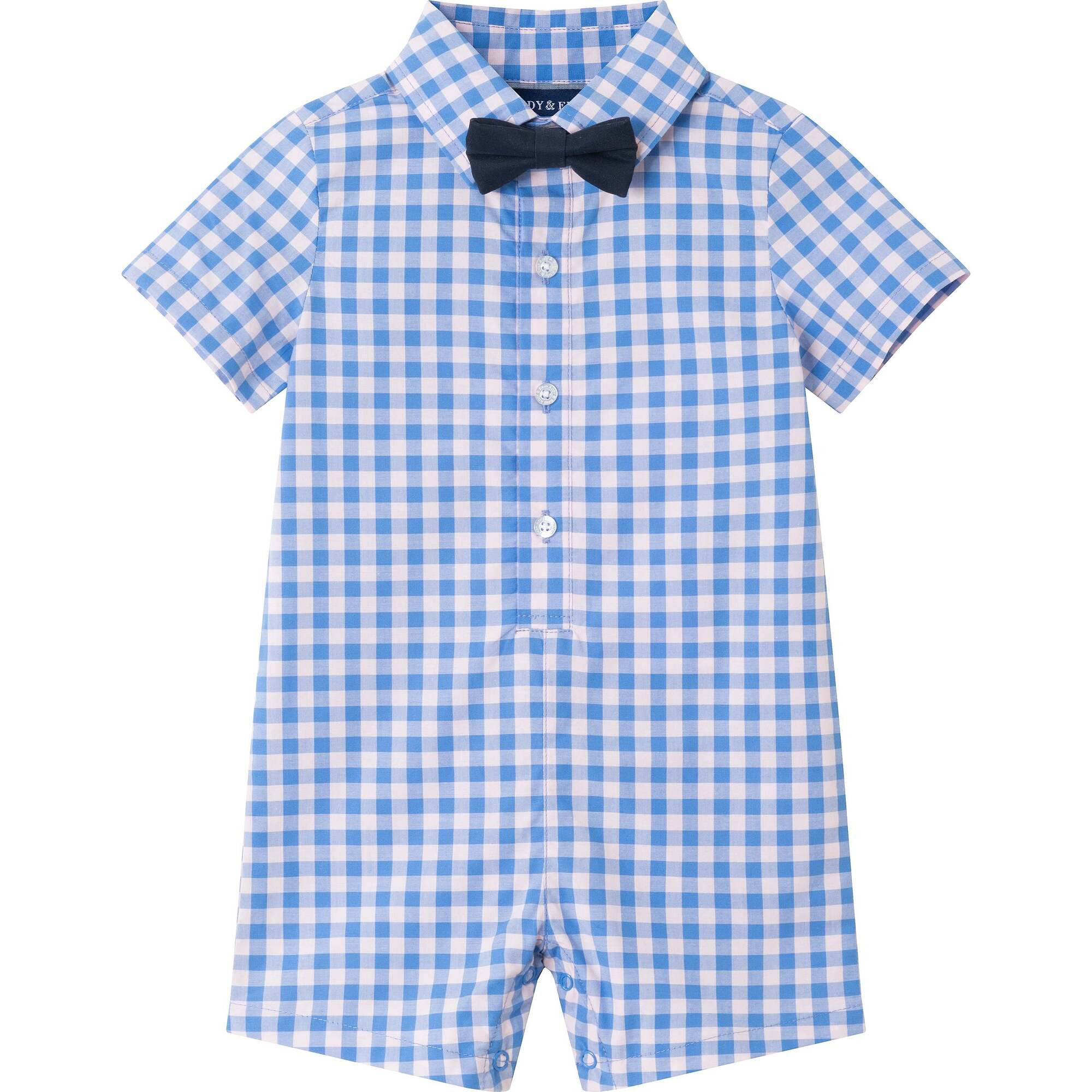 Infant Plaid Shirtall w/ Bowtie, Blue | Maisonette