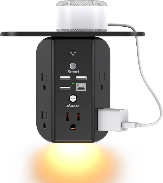 Wall Outlet Extender with Shelf and Night Light,Surge Protector,USB Wall Charger with 5 USB Outle... | Amazon (US)
