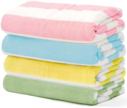 Touchat 4 Pack Cabana Stripe 250GSM Polyester Lightweight Quick-Dry Beach Towel & Blanket Combo- ... | Amazon (US)