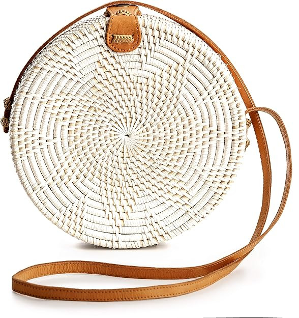 Round Rattan Bag for Women - Handmade Rattan Straw Bags - Wicker Purse - Boho Bag - Round Rattan ... | Amazon (US)