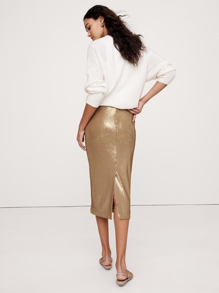 Stretch-Sequin Midi Skirt | Banana Republic (US)