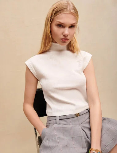 White mock-neck top | Maje US