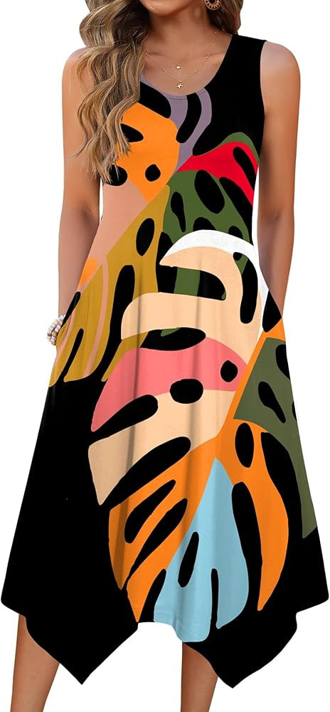 Zeagoo Womens Casual Dress for Summer Tank Dress Loose Flowy Beach Dress with Pockets Hankerchief... | Amazon (US)