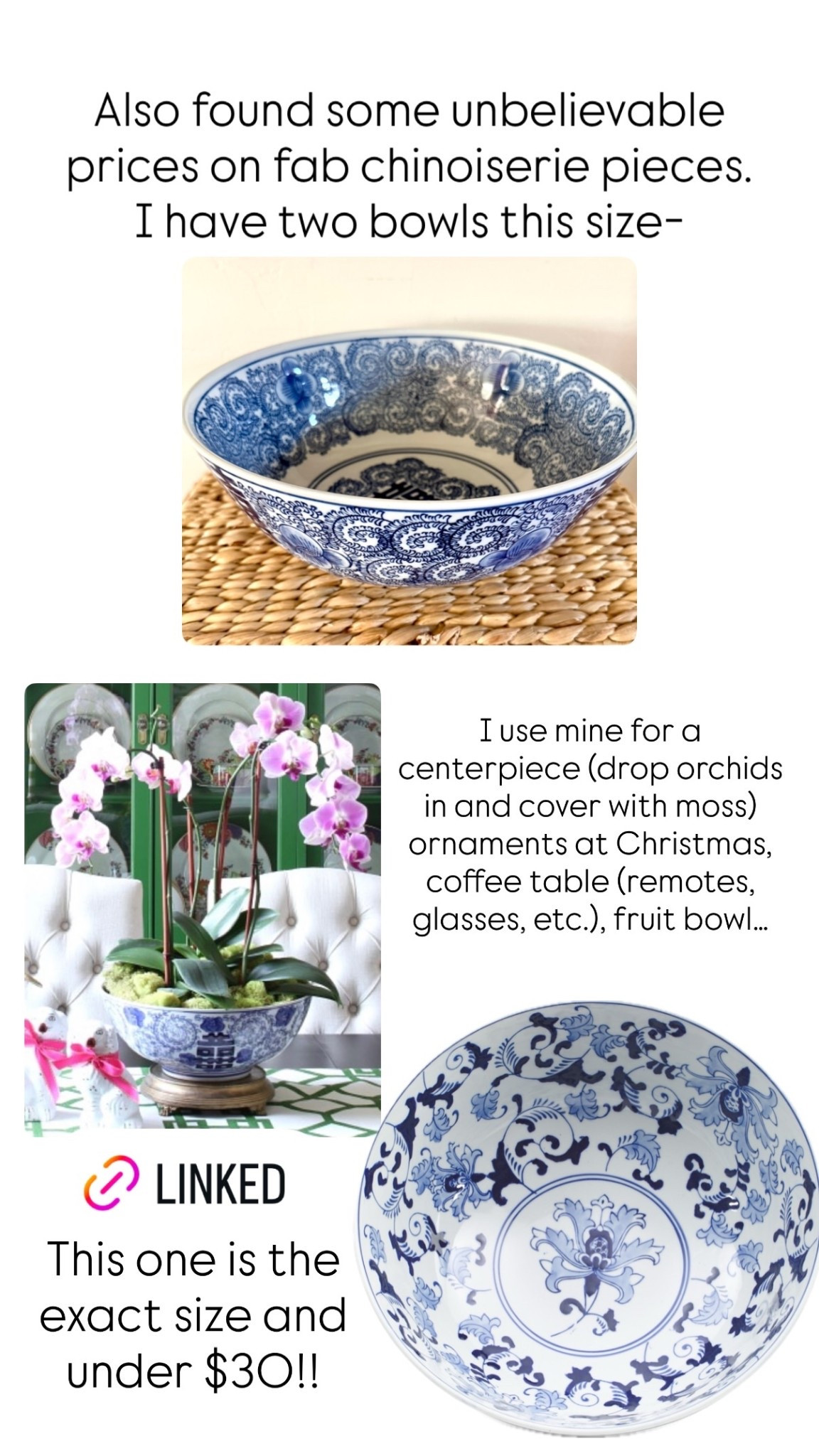 Found some unbelievable prices on fab chinoiserie pieces. I have two bowls this size-  This one is the exact size and under $30!! I use mine for a centerpiece (drop orchids in and cover with moss) ornaments at Christmas, coffee table (remotes, glasses, etc.), fruit bowl…

#LTKHome #LTKFindsUnder50 #LTKGiftGuide
