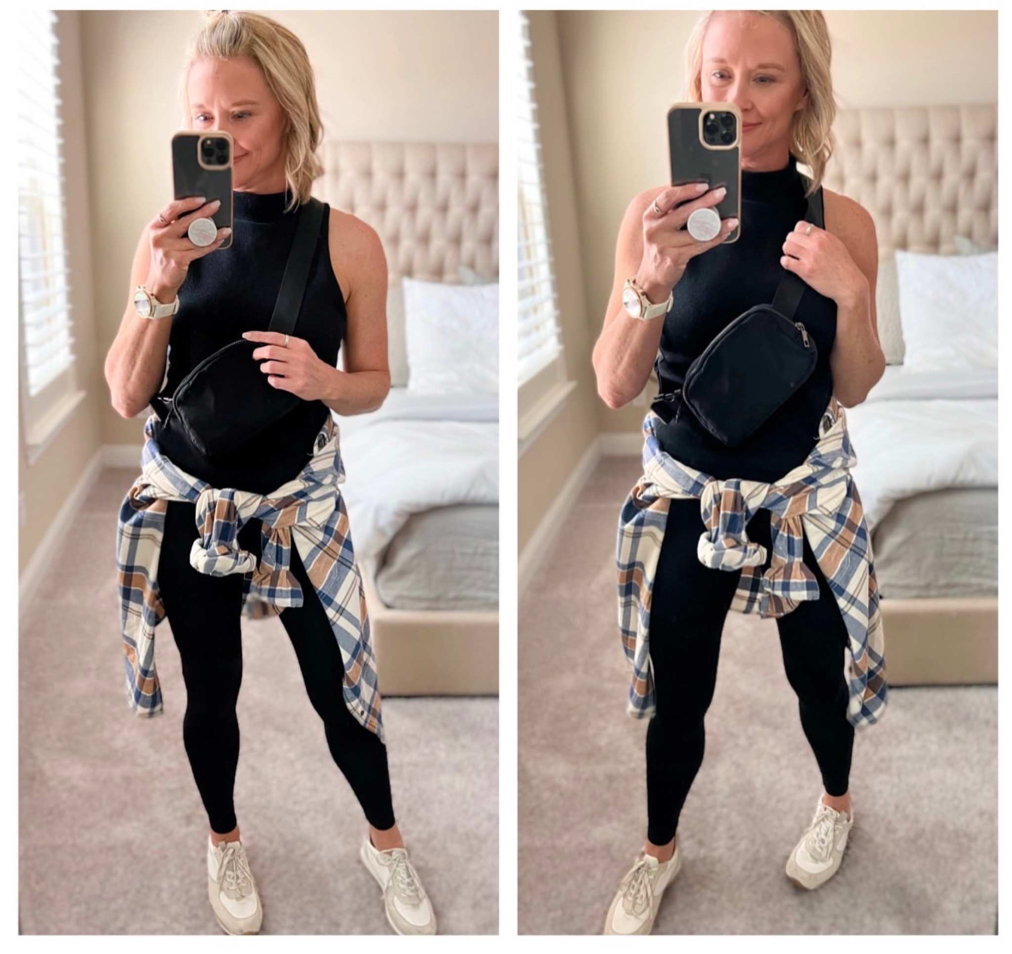 Two staples for every closet: black leggings and a black top (tank, tee, or long sleeve tee- depending on where you are on the menopause spectrum 😂).
Here are some ideas to add for layering over your black base:
- white long sleeve boyfriend cut top
- Sweater
- Flannel
- Sweatshirt
- denim Jacket
- Sweater vest
- Button down corduroy
- Cardigan


#LTKunder50 #LTKSeasonal #LTKstyletip