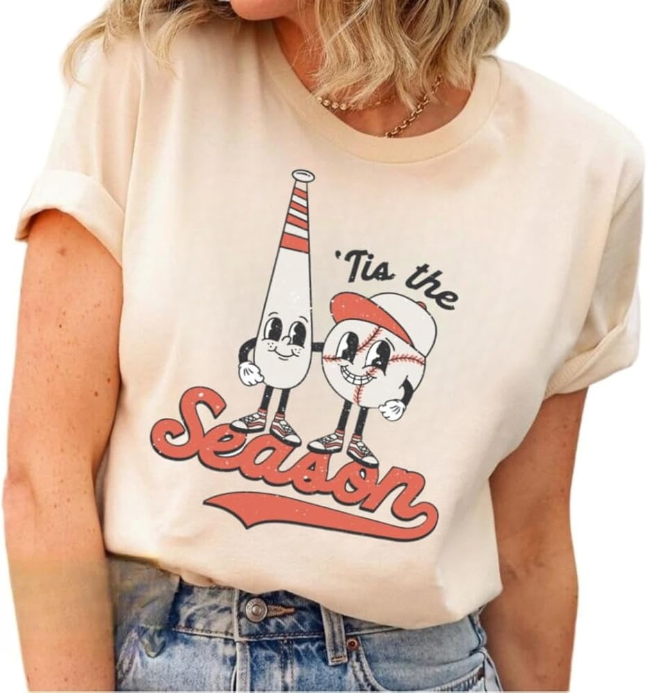 Baseball Shirts Tis The Season Game Day Baseball Mom T-Shirt Letter Print Graphic Tee Tops | Amazon (US)