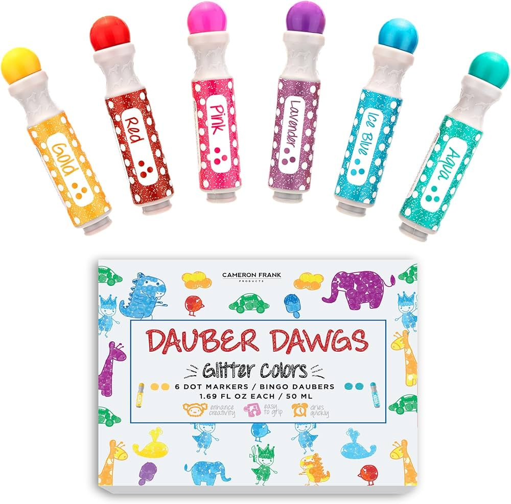 Washable Glitter Dot Markers, 6 Pack For Kids, Preschool Children Arts Crafts Supplies Kit, Kinde... | Amazon (US)