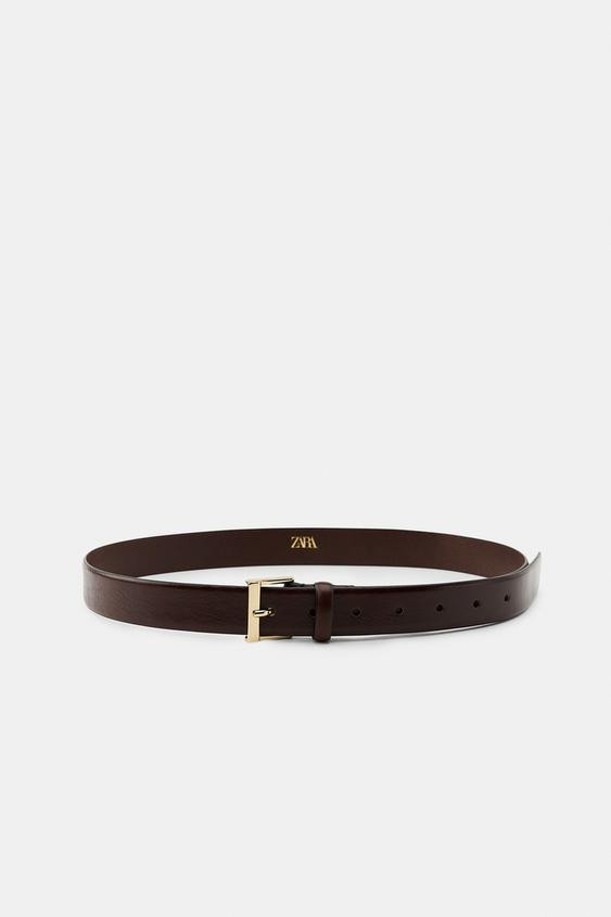 LEATHER BELT WITH SQUARE BUCKLE | Zara US